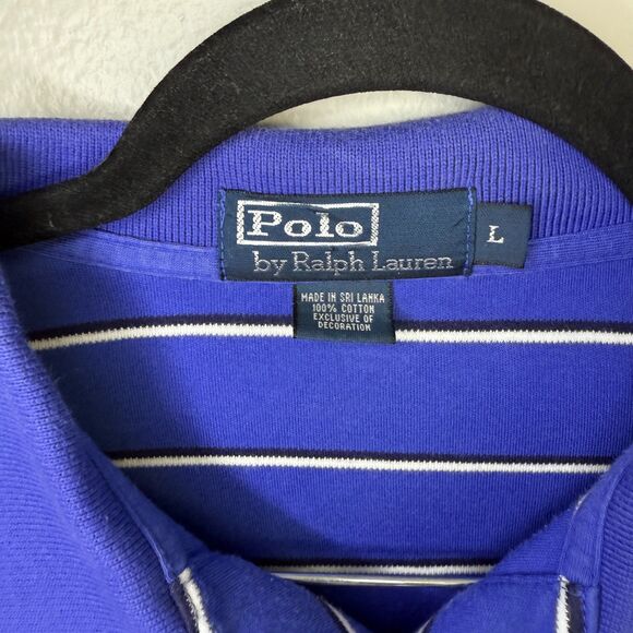 Polo Ralph Lauren Short Sleeve Collared Blue White Striped Yellow Pony Shirt L - Picture 2 of 6